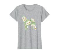 Daisy Floral Akita Chien Maman, Marguerites Silhouette Fleur T-Shirt, Femme, Gris Chiné, M