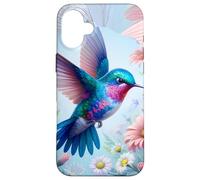 Daisy Hummingbird Flower Pink White Floral Humming Bird Blue Coque pour iPhone 16 Plus