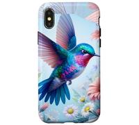 Daisy Hummingbird Flower Pink White Floral Humming Bird Blue Coque pour iPhone X/XS