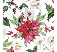 DAISY Lot de 20 serviettes de table en papier de soie 3 plis Motif marguerites 33 x 33 cm (aquarelle poinsettia)