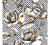 Daisy Lot de 20 serviettes en papier 3 plis Motif fleurs dorées sur rayures diagonales 33 x 33 cm