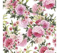DAISY Lot de 20 serviettes en papier de soie 3 plis pour découpage, déjeuner, 33 x 33 cm (brindilles de roses avec feuilles et fleurs)