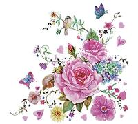 DAISY Lot de 20 serviettes en papier de soie triple épaisseur pour découpage, déjeuner, 33 x 33 cm (roses dessinées avec papillons)