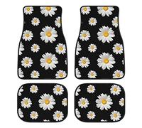 Daisy Lot de 4 tapis de sol de voiture - Motif floral - Noir - Tapis avant et arrière - Tapis de sol antidérapant - Accessoires de voiture universels - Pour voiture, SUV, camionnette, camion