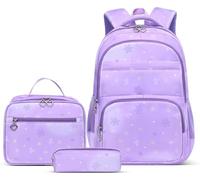 Daisy Sac à Dos pour Filles, Cartable avec Boîte à Lunch Sac D’école pour Enfants Ensemble 3pcs Flower Girls Sac à Dos Ensemble Sac à Dos Scolaire pour Adolescentes Filles, C-Purple, C