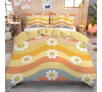 Daisy Souriante Parure de lit 240x220cm, Style Dessin animé Housse de Couette réversible Ultra Douce et Confortable pour Enfants et Adultes, Parure avec 2 taie d’Oreiller, Orange Clair
