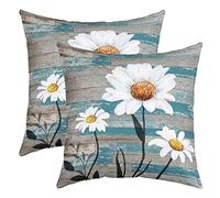 Daisy Taies d'oreiller 60x60cm Doux pour Enfants Botanique Fleurs Imprimer Décoratif Lot De 2 Housses de Coussin Naturel Thèmes Taie Oreiller Bois Grain Bleu Blanc Housse Coussins