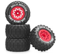 daitoku Pneus et roues hexagonaux 12 mm pour miniX Mini XRT 1/16 MJX 16207 16210 16209 16208 HSP 94186 Traxxas E-Revo LOSI 1/18 Mini LMT - Style A (rouge)