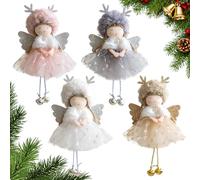 Daity Lot de 4 pendentifs en forme d'ange de Noël avec clochettes - En peluche douce - Décoration mignonne pour sapin de Noël - Pour enfants, fête, idée cadeau