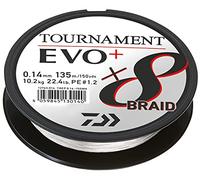Daiwa Tournament X8 Braid Evo+ 0.12mm, 8.6kg/18.8lbs, 135m Blanc, Ligne de Pêche Tressée, 12763-012