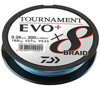Daiwa Tournament X8 Braid Evo+ 0.26mm, 19.8kg/43.7lbs, 300m, Multicolore, Ligne de Pêche Tressée, 12762-126