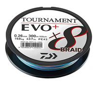 Daiwa Tournament X8 Braid Evo+ 0.26mm, 19.8kg/43.7lbs, 300m, Multicolore, Ligne de Pêche Tressée, 12762-126