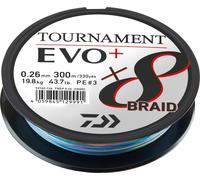 DAIWA Tournament x8 Braid EVO+, 300m, 0,35mm, 35.1kg / 77,38lbs, multicolore, Tresse de pêche, 12762-135