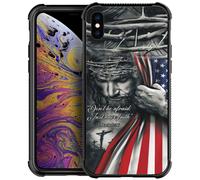 DAIZAG Coque compatible avec iPhone Xs Max, rsistante aux chocs, souple, cadeau pour garon et homme, Christian Jesus God Bless American Flag