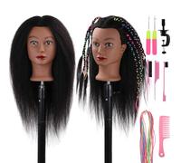 DaizySight Tête de mannequin noire Afro 100 % cheveux humains naturels, 45,7 cm de cheveux raides - Poupée de coiffure pour filles à pratiquer, kit de coiffure et de pratique pour la formation en