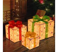 DAJASD 3PCS Boîte Cadeaux Lumineuse De Noël, Boîtes À Cadeaux Lumineuses, LED Décoration Lumière Boîtes Cadeaux, LED Décoration Coffret Cadeau, Décoration De Noël pour Intérieur Et Extérieur