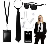 DAJASD Agent Costume Accessoires,4 PCS Ensemble De Costumes De Services Secrets,costumes D'espions Avec Lunettes,cravate,porte-cartes,fausses Oreillettes,pour Homme Femme Enfant Pour Carnaval Cosplay