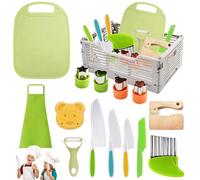 DAJASD Couteau Enfants,15 Pièces Kit Couteau Sécurité De Cuisine Pour Enfants Avec Panier De Rangement,kit Cuisine Enfant Montessori,pour Couper Et Cuire Des Fruits Ou Légumes,ki Cuisin Enfant 2 Ans