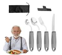 DAJASD Ensemble de Couverts Adaptés, 4 Pièces Couverts Parkinson, Angle de 42°, Avec Sangles de Fixation,pour Seniors Handicapés Arthrite Patient Âgées ou Personnes Souffrant de Tremblements(Gauchers)