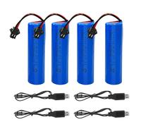 DAJASD Lot de 4 batteries 18650 3,7 V 18650 Li-ion 1200 mAh rechargeables avec fiche SM-2P et chargeur USB - Batterie 18650 pour voiture télécommandée, robot