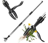 DAJASD Outil d'arrache-mauvaises herbes, long manche amovible avec 4 griffes en métal, télescopique pour arrachage manuel des racines pour cour, pelouse, terrasse, jardin