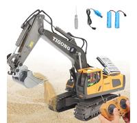 DAJASD Pelleteuse Télécommande, Excavatrice télécommandée, Excavateur Télécommandé 11 Canaux,Jouet D'extérieur Rotation 680°avec Lumières et Son pour Garçons et Filles Cadeau Anniversaire