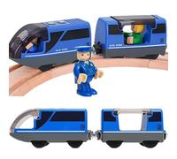 DAJASD Train de Locomotives à Piles, Train Électrique Haute Vitesse, à Piles pour Chemin de Fer en Bois Compatible avec Thomas Jouet Éducatif Cadeau pour Enfants 4 5 6 Ans(Bleu)