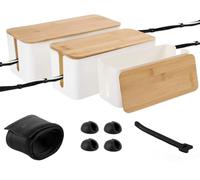 DAJAVE Boîte Cache câble, 3 en 1 Set Rangement, Boîte de Gestion des Câbles, Boîte de Rangement pour Cordon avec Couvercle en Bambou, Boite Rangement pour Cables chargeurs et multiprises (Blanc)