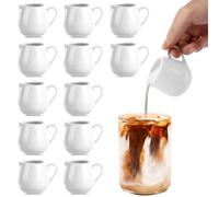 DAJAVE Lot de 12 pots à lait en porcelaine avec poignée - 110 ml - Petit pot à lait en porcelaine - Mini pichet à crème - Pour crème, sauce, salade et épices
