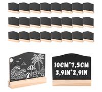 DAJAVE Lot de 24 tableaux en ardoise à écrire - 10 x 7,5 cm - Présentoir à craie - Présentoir double face - Support en bois - Petits tableaux pour écrire des prix