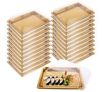 DAJAVE Lot de 25 plateaux à sandwich réutilisables avec couvercles - Petits plateaux de restauration avec couvercles - Plateau à sandwich doré pour friandises sucrées, aliments de fête (25,5 x 18,5 x