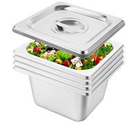 DAJAVE Lot de 4 Conteneurs GN en Acier Inoxydable avec Couvercles, Ensemble de Paniers de Cuisine, Taille 1/9, Profondeur 10 cm