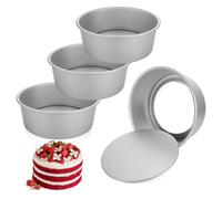 DAJAVE Lot de 4 moules à gâteau ronds de 22 cm de haut, 8 cm de haut - Moule à gâteau rond en aluminium antiadhésif et 20,3 cm - Argenté