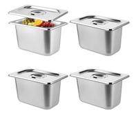 DAJAVE Lot de 4 récipients à pain avec couvercle - 1/9 x 17,6 x 10,8 x 10,0 cm - En acier inoxydable avec couvercle - Récipient gastronorm - Récipient de conservation au chaud