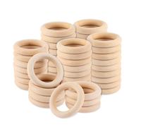 DAJAVE Lot de 60 anneaux de rideaux en bois pour travaux manuels, 55 mm, anneaux de rideaux en bois naturel pour bricolage, accessoires en macramé, bracelet, pendentif, artisanat, couronne en bois