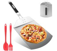 DAJAVE Pelle à pizza en acier inoxydable pour barbecue et four - 24 cm - Avec poignée pliable en bois d'acacia et grande surface - Passe au lave-vaisselle - Couteau à pizza professionnel en acier