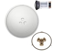 DAJAVE Plateau Micro Onde 24.5cm, Assiette Tournante en Verre Type Y pour Micro-ondes, Assiette Tournante en Verre Type Y pour Micro-ondes, Rouleau, Anneau rotatif 3 Fixations, pour Micro-Onde