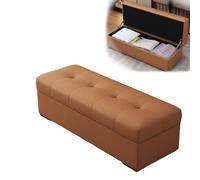 DAJIAYIQI Banc Rangement Cuir Vache véritable, Coffre Rabattable Grand Espace, Repose-Pieds rembourré Robuste 330 Livres, Banc Bout de lit pour entrée et Chambre(Brown,L-63in)
