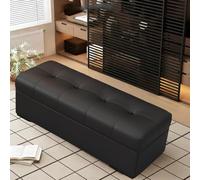 DAJIAYIQI Banquette Rabattable Grand Rangement caché, Banc Repos Cuir Vache véritable, Meuble intérieur résistant 330 Livres Usage Domestique(Black,L-39.4in)