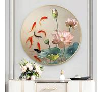 DAJIAYIQI Décoration murale 3D Lotus et Carpes koï, Décoration murale ronde en cristal, Peinture murale traditionnelle chinoise, Sculptures murales pour la décoration intérieure(80cm/31.5in)