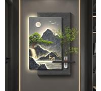 DAJIAYIQI Décoration murale chinoise à LED, Art mural 3D en grès avec vase en verre et plantes artificielles, Sculptures murales paysagères créatives, Peinture décorative murale(B,53 * 80cm)