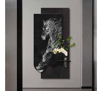 DAJIAYIQI Décoration murale en grès avec éclairage LED, décoration verticale à suspendre, grand tableau représentant des chevaux au galop, avec plante artificielle et vase(B,50 * 100cm)