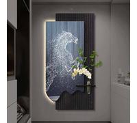 DAJIAYIQI Décoration murale en grès avec éclairage LED, décoration verticale à suspendre, grand tableau représentant des chevaux au galop, avec plante artificielle et vase(E,50 * 100cm)