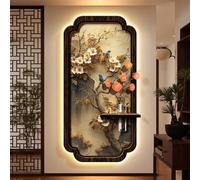 DAJIAYIQI Décoration Murale Lumineuse À LED, Tableau Mural Suspendu D'inspiration Chinoise Motif Oiseau Avec Éclairage Et Vase En Verre, Applique Murale En Grès Et Motif Floral(B,40 * 80cm)