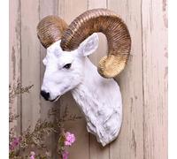 DAJIAYIQI Sculpture murale tête de bélier 3D, Décoration murale têtes d'animaux, Art mural style ferme/bohème, Ornements d'art animalier en résine faits à la main, pour salon, chambre(Simulation)