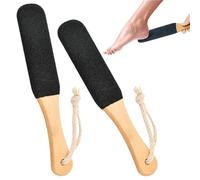 DAJING Lot de 2 limes à pieds pour peaux dures - Pierre ponce naturelle et manche en bois, exfoliant et exfoliant pour les pieds, éliminateur de callosités, râpe de pédicure (noir)