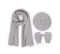 Dajingkj Béret de couleur unie pour femme, ensemble de 3 pièces, bonnet, écharpe, gants, gants sans doigts, en coton, ensemble cadeau d'hiver