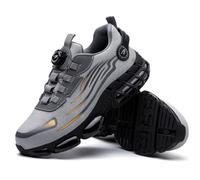 Dajingkj Chaussures de travail pour femmes légères tendances avec bouton rotatif, baskets de sécurité respirantes avec embout en acier, gris, 40.5 EU