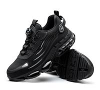 Dajingkj Chaussures de travail pour femmes légères tendances avec bouton rotatif, baskets de sécurité respirantes avec embout en acier, Noir , 40.5 EU