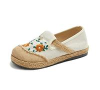 Dajingkj Espadrilles pour femme Chaussures brodées pour la maison Slip on Plat Mocassins jeunes filles Rétro Casual Chaussures en lin, beige, 38 EU